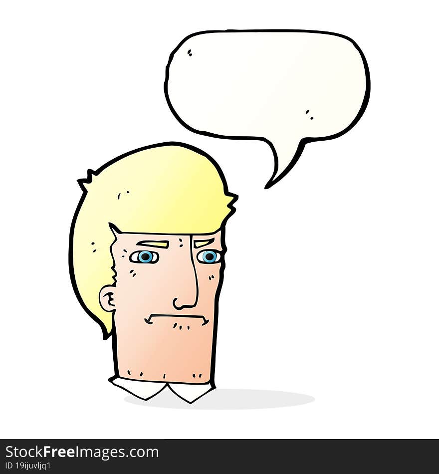 cartoon man narrowing eyes with speech bubble