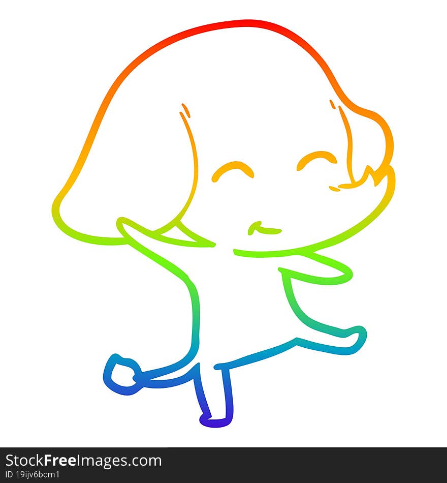 rainbow gradient line drawing of a cute cartoon elephant dancing