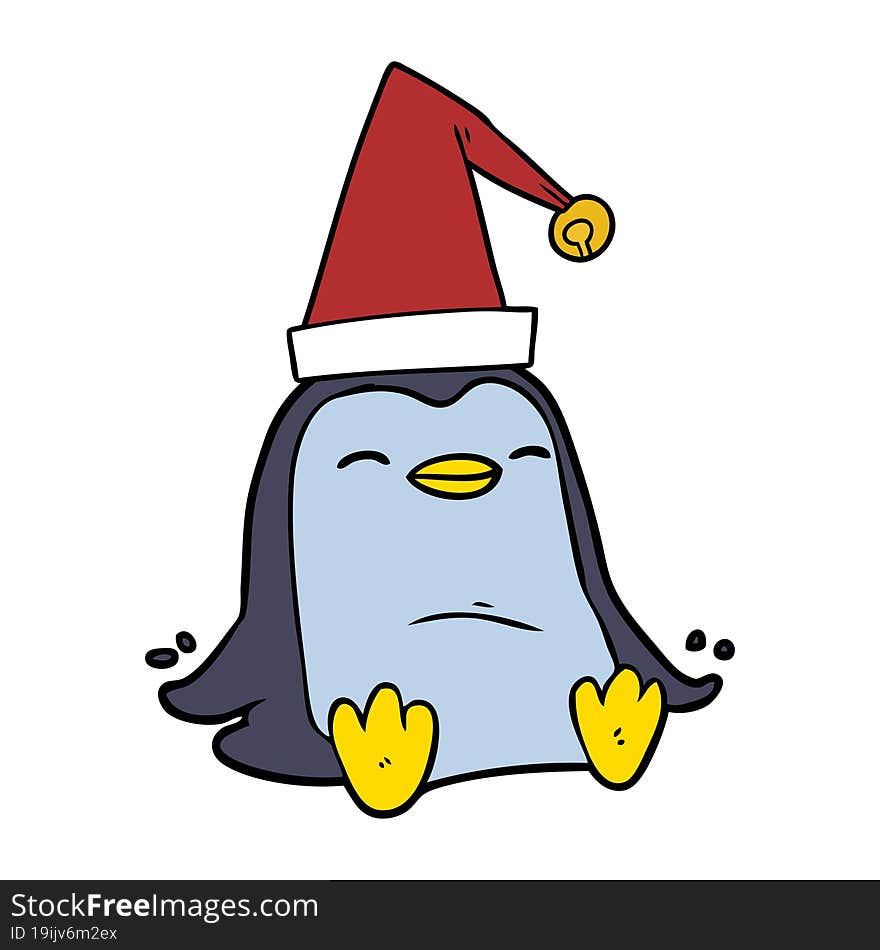 cartoon penguin wearing christmas hat. cartoon penguin wearing christmas hat