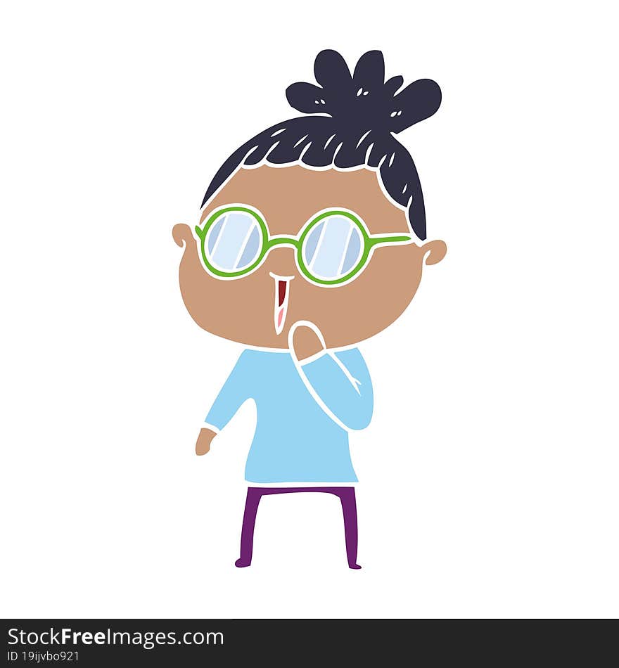 flat color style cartoon woman wearing spectacles