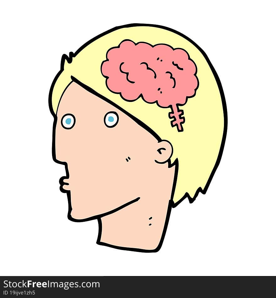 cartoon man with brain symbol