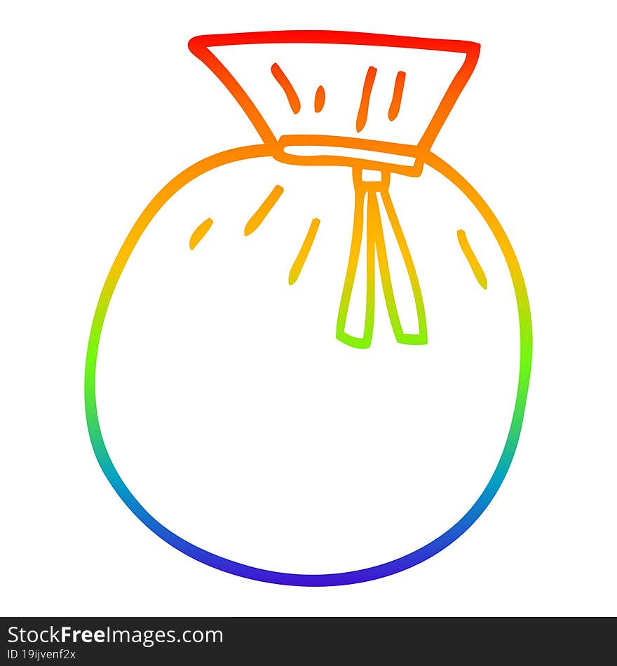 rainbow gradient line drawing of a cartoon tied sack