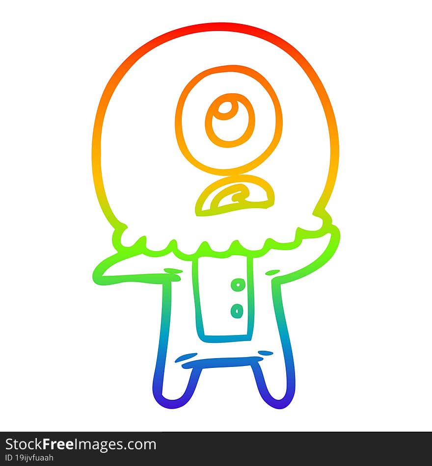 rainbow gradient line drawing cartoon cyclops alien spaceman