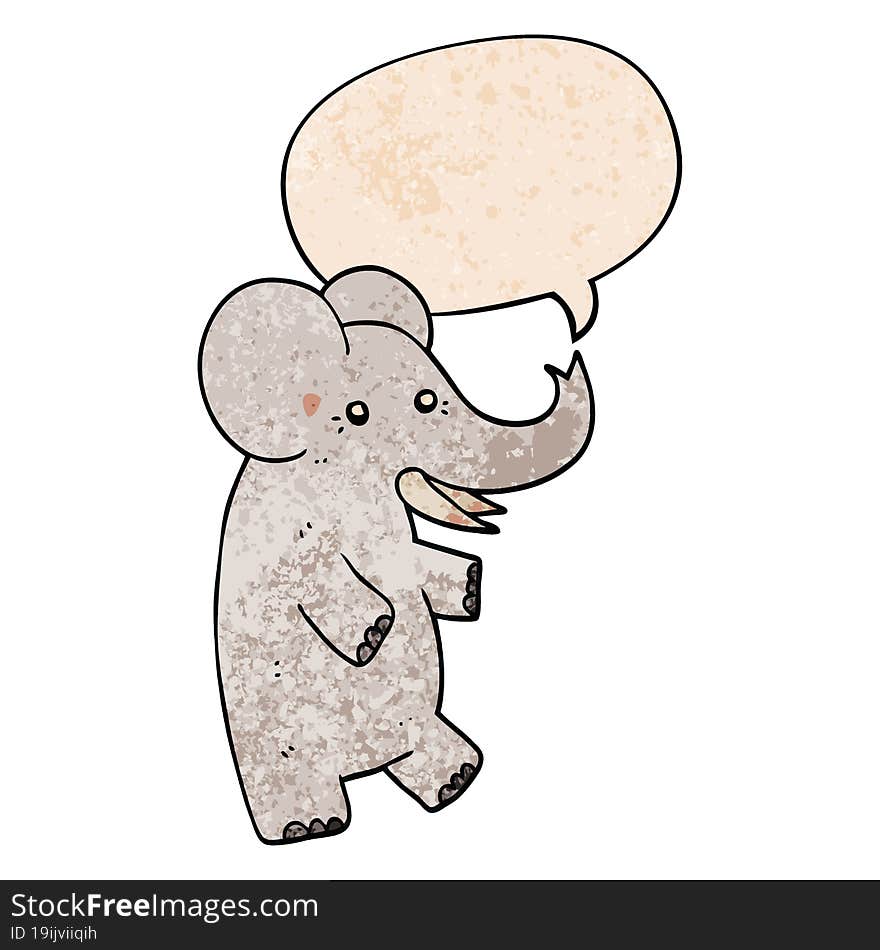 cartoon elephant and speech bubble in retro texture style