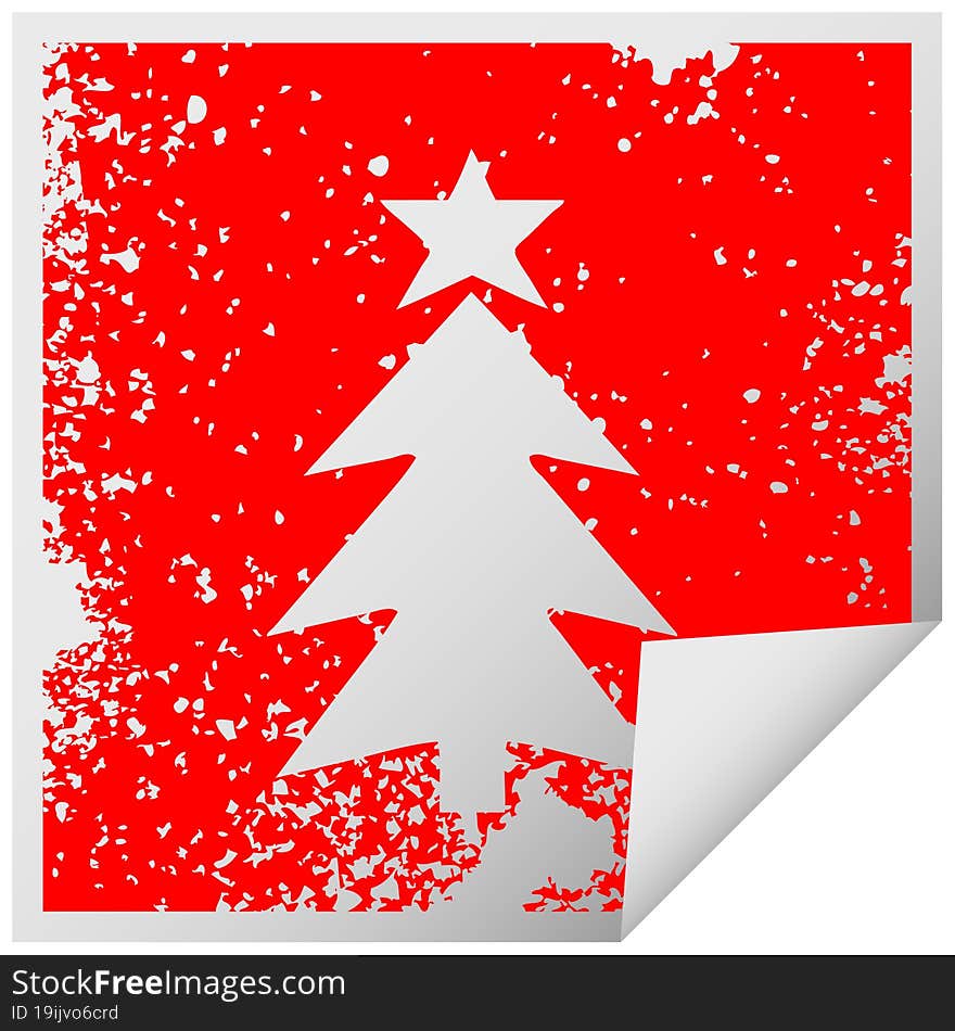 distressed square peeling sticker symbol of a christmas tree