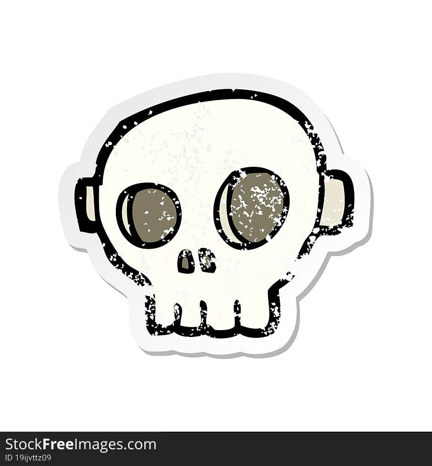 retro distressed sticker of a cartoon spooky skull mask