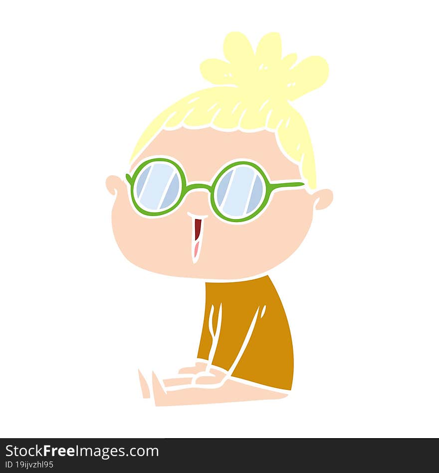 flat color style cartoon woman wearing spectacles