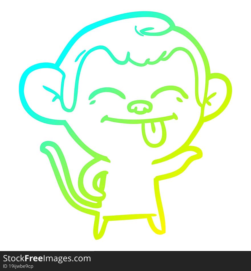 Cold Gradient Line Drawing Funny Cartoon Monkey