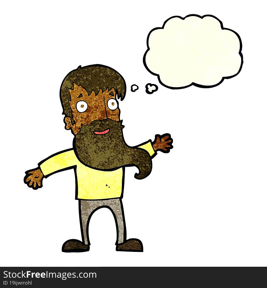 cartoon man with beard waving with thought bubble