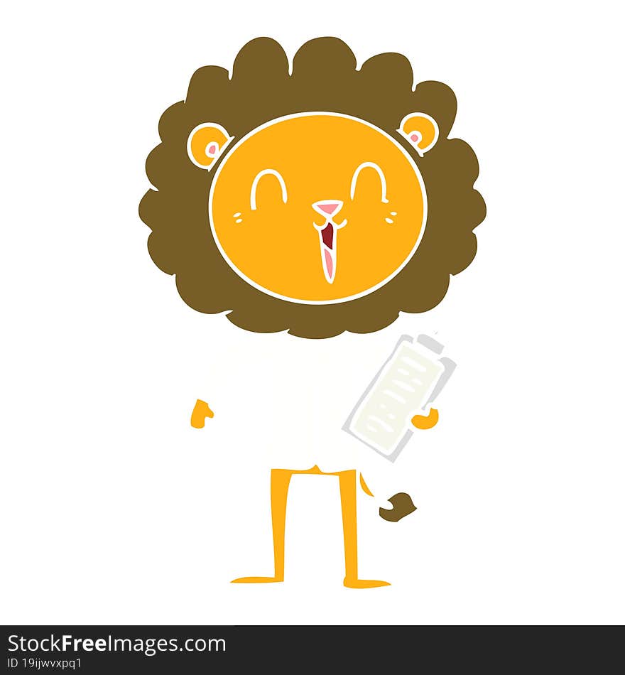 laughing lion flat color style cartoon