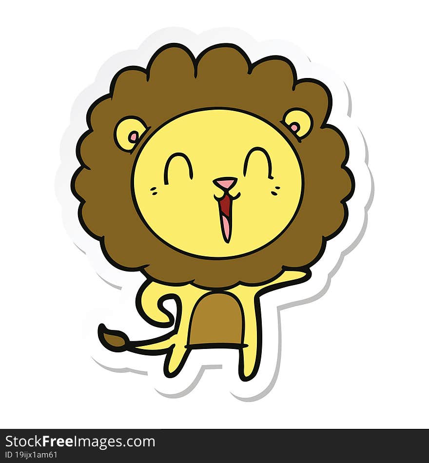 sticker of a laughing lion cartoon