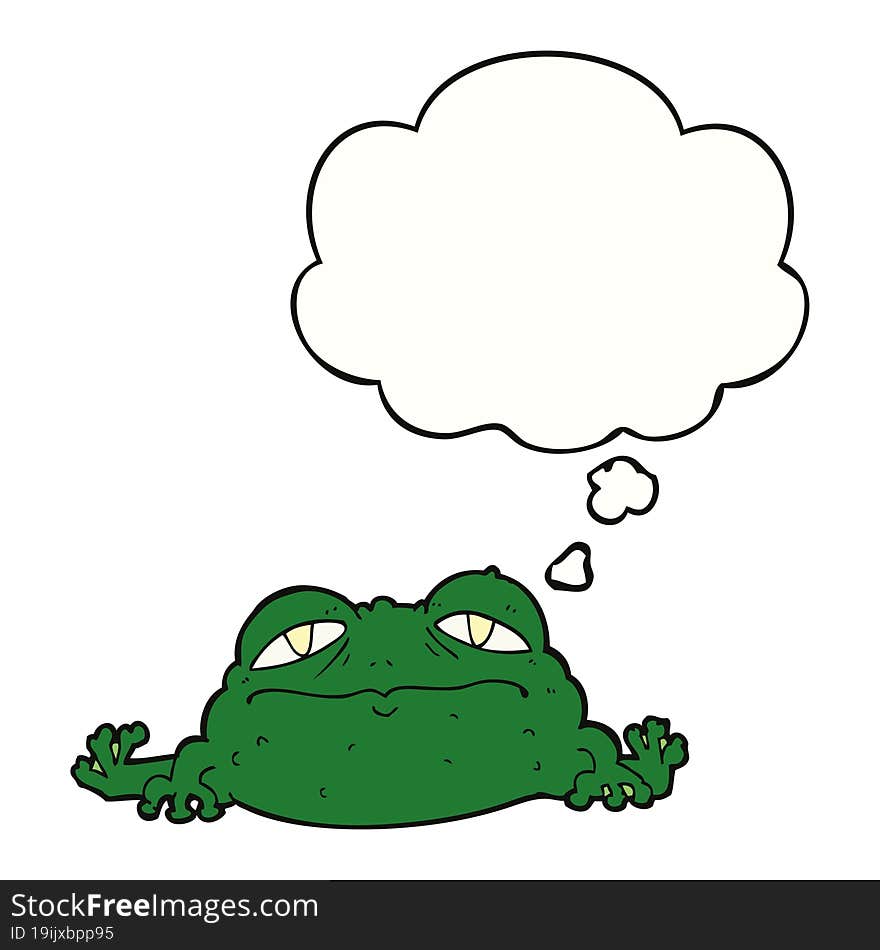 cartoon ugly frog with thought bubble. cartoon ugly frog with thought bubble