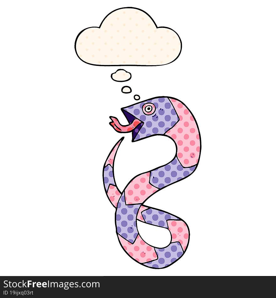 cartoon snake and thought bubble in comic book style