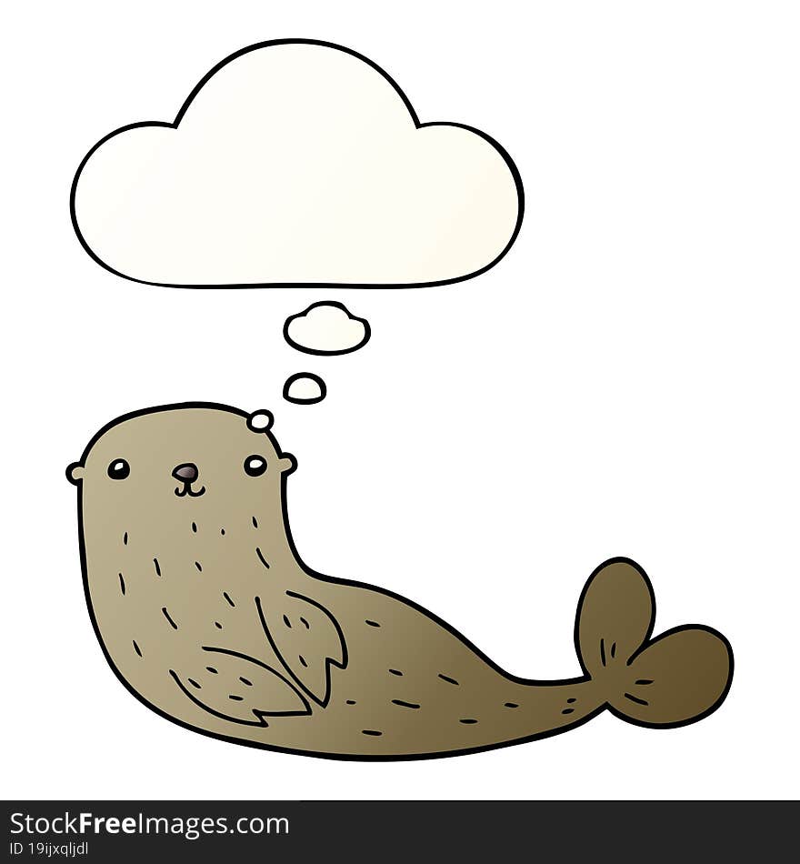 cartoon seal and thought bubble in smooth gradient style