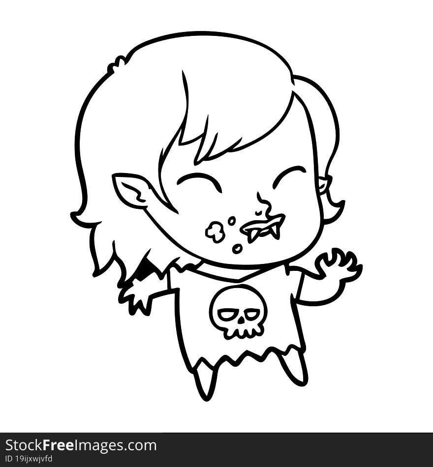 cartoon vampire girl with blood on cheek. cartoon vampire girl with blood on cheek