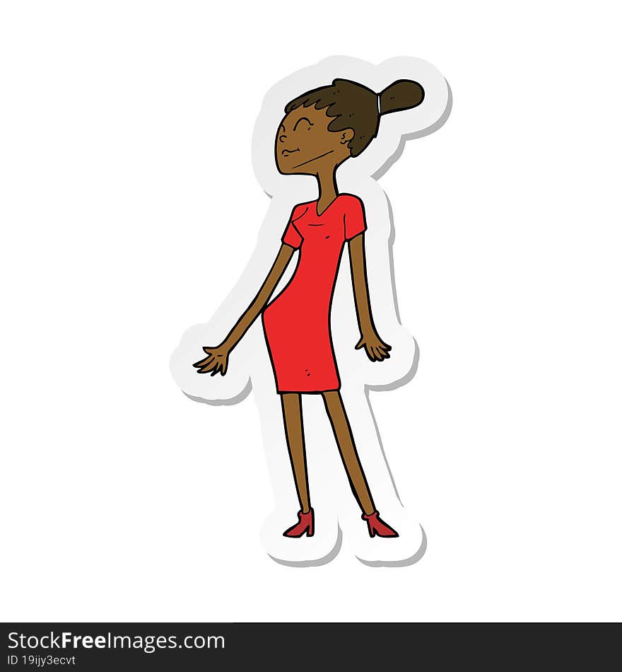 sticker of a cartoon woman in dress