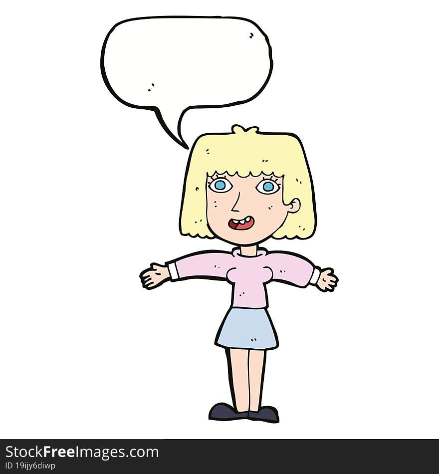 cartoon excited woman with speech bubble