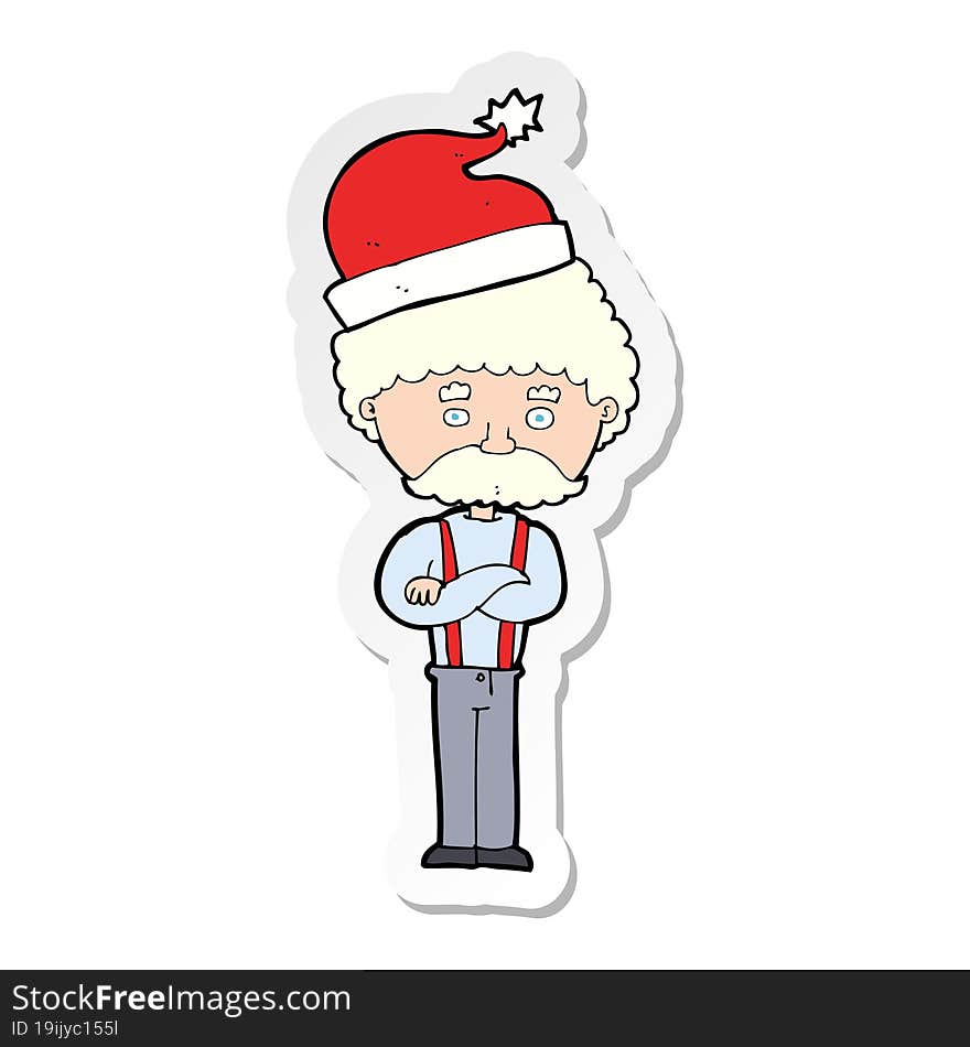 sticker of a cartoon old man in christmas hat