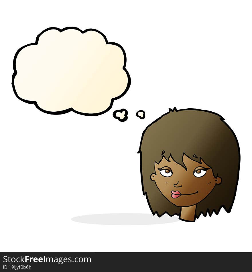 Cartoon Smiling Woman With Thought Bubble