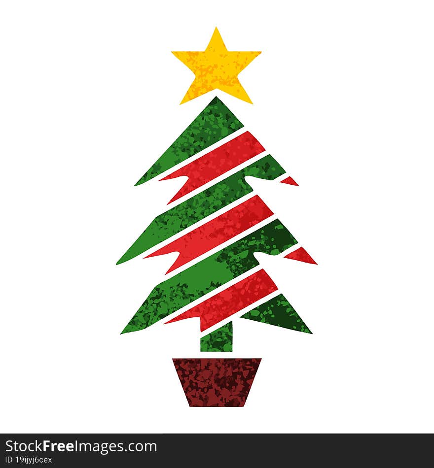 retro illustration style cartoon christmas tree