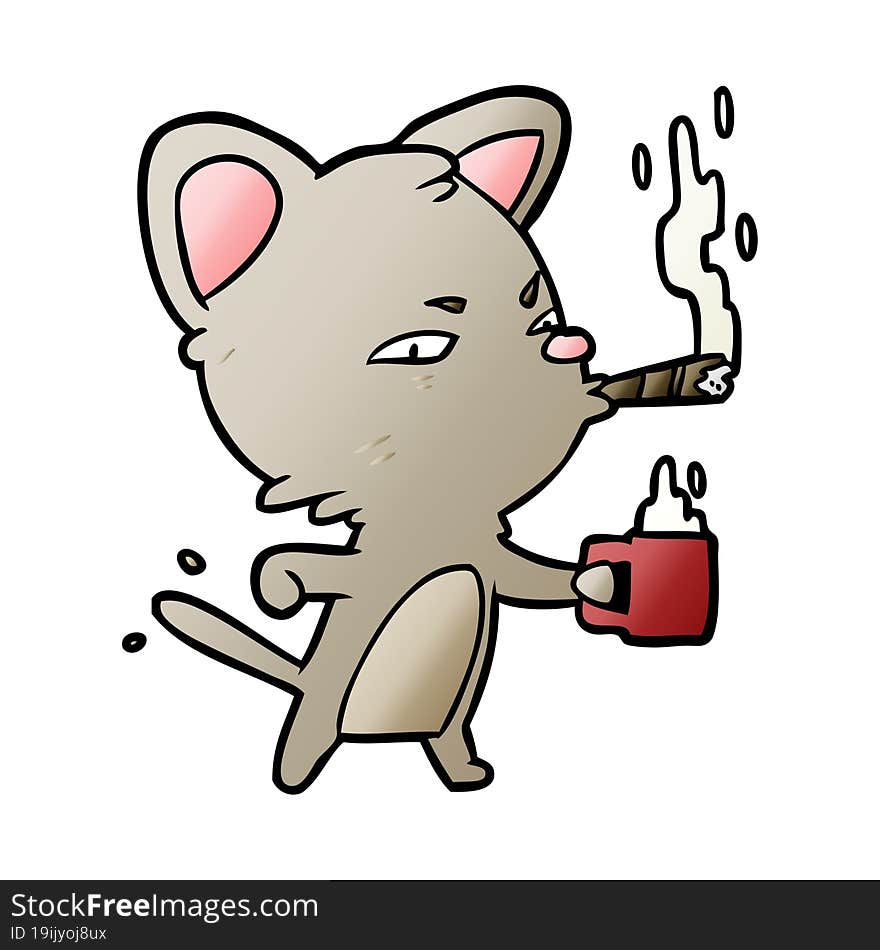 cartoon serious business cat with coffee and cigar. cartoon serious business cat with coffee and cigar