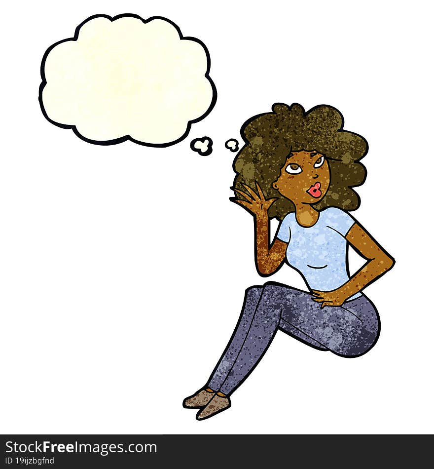 cartoon woman listening with thought bubble