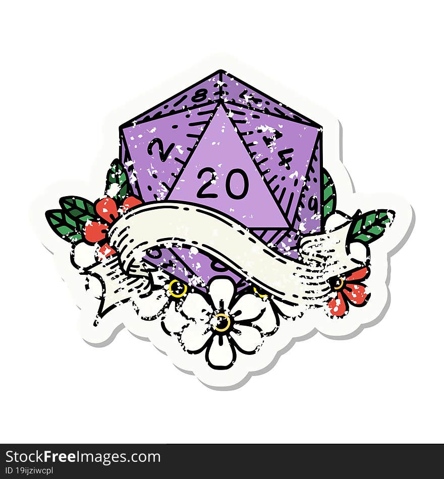 Natural Twenty D20 Dice Roll Grunge Sticker