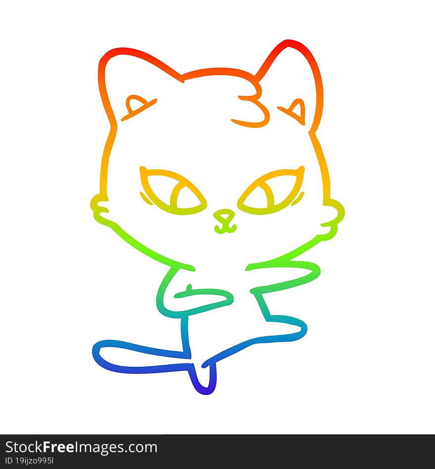 rainbow gradient line drawing of a cute cartoon cat