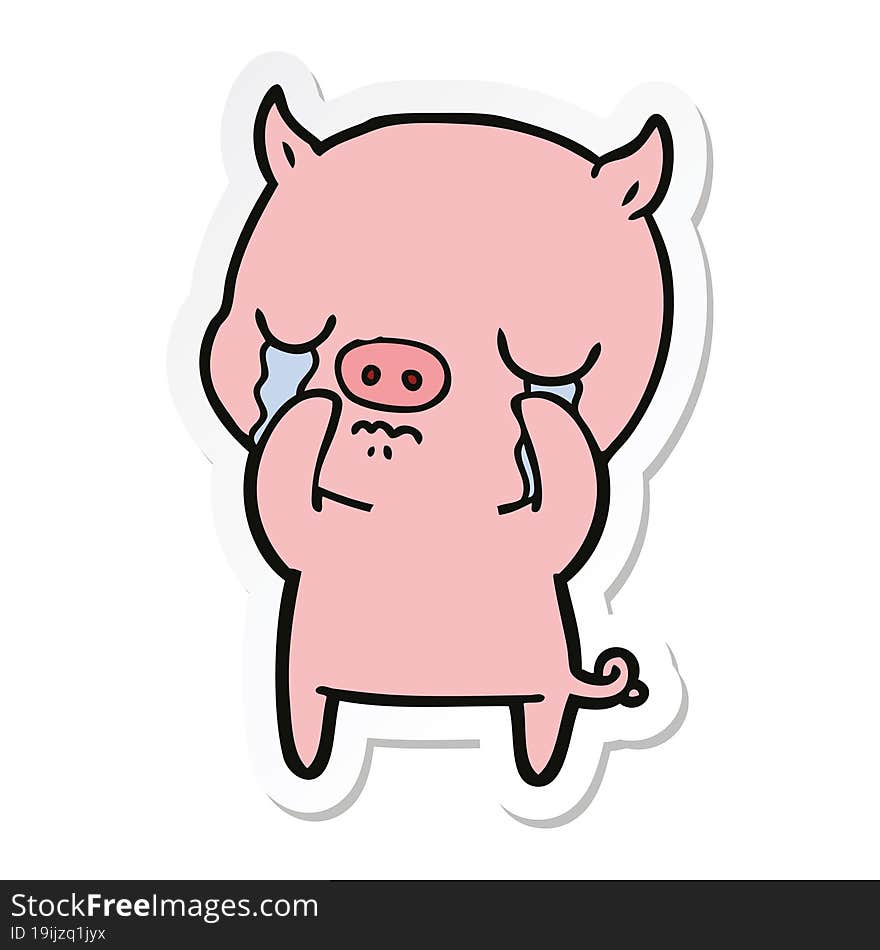 sticker of a cartoon pig crying