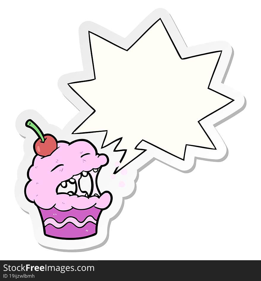 funny cartoon cupcake with speech bubble sticker