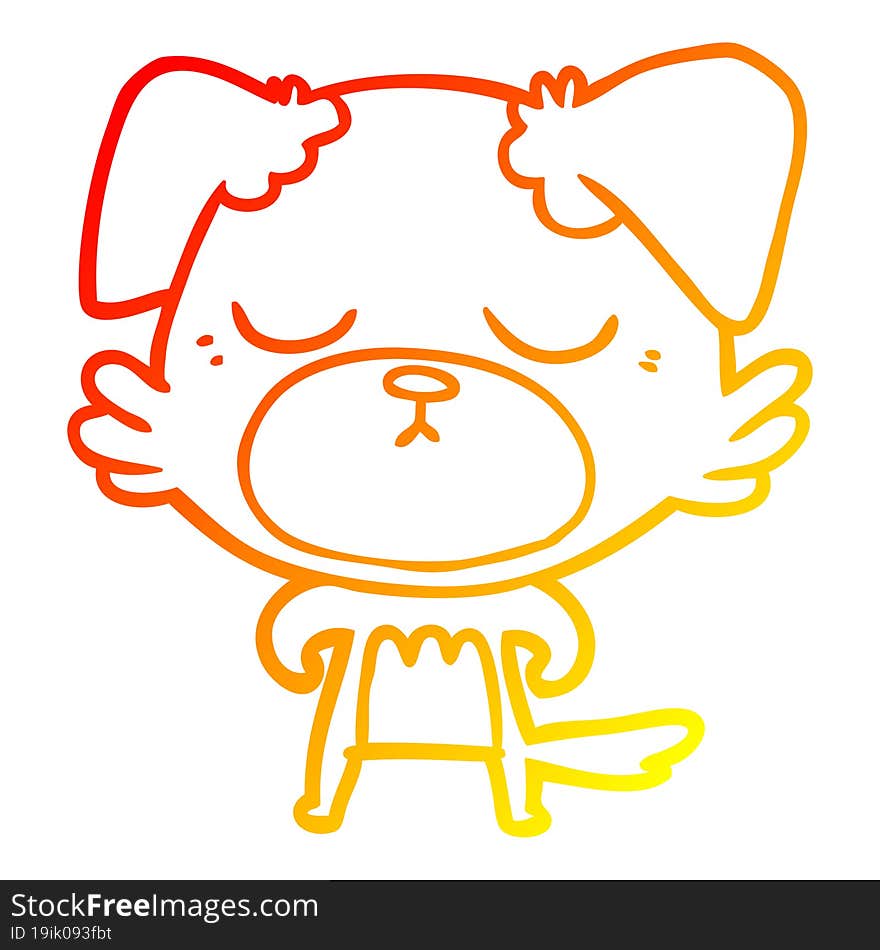 warm gradient line drawing of a cute cartoon dog