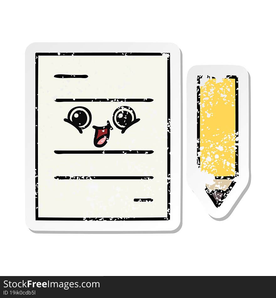 distressed sticker of a cute cartoon test paper