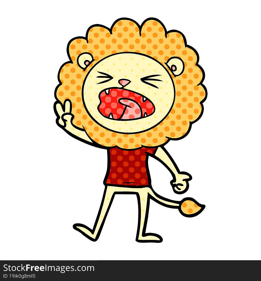 cartoon lion giving peac sign. cartoon lion giving peac sign