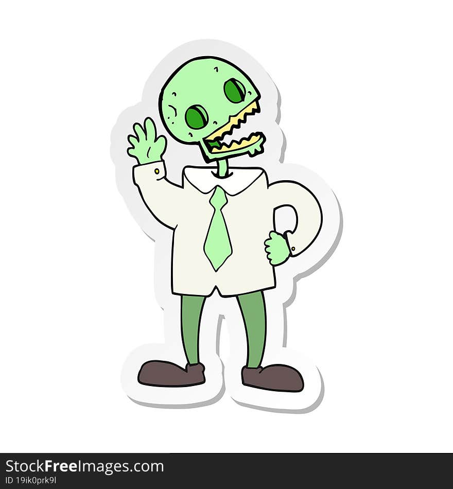 sticker of a cartoon zombie businessman