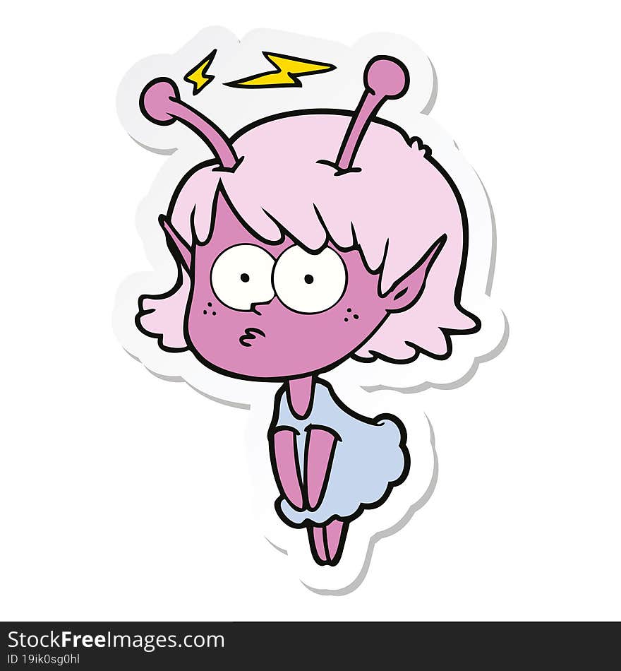 sticker of a cartoon alien girl