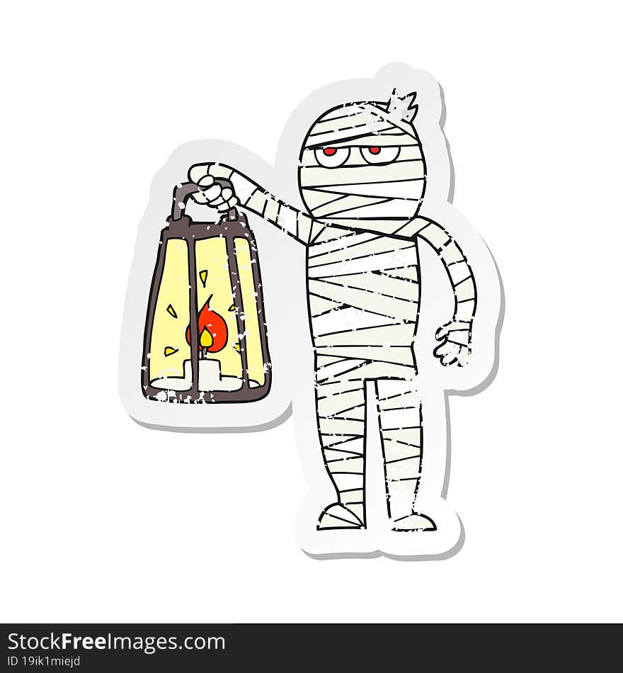 retro distressed sticker of a cartoon mummy