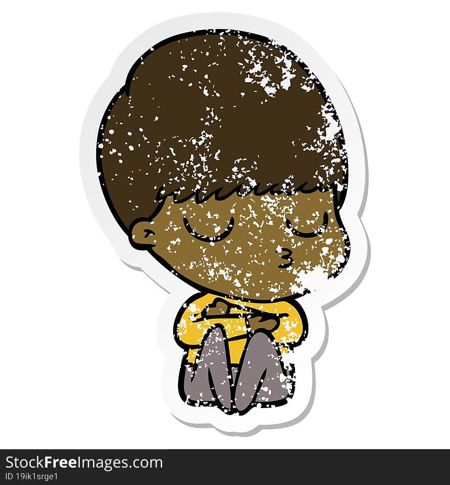 distressed sticker of a cartoon calm boy