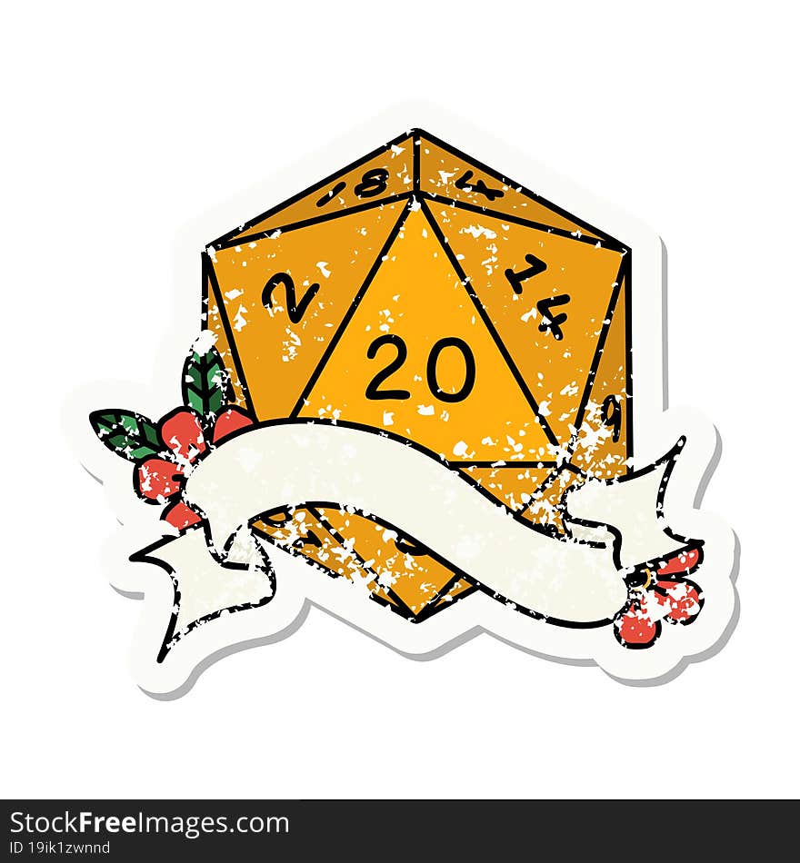 natural twenty D20 dice roll grunge sticker