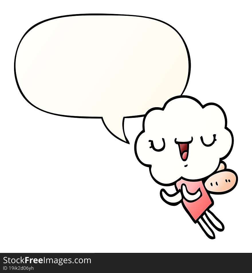 cute cartoon cloud head creature and speech bubble in smooth gradient style