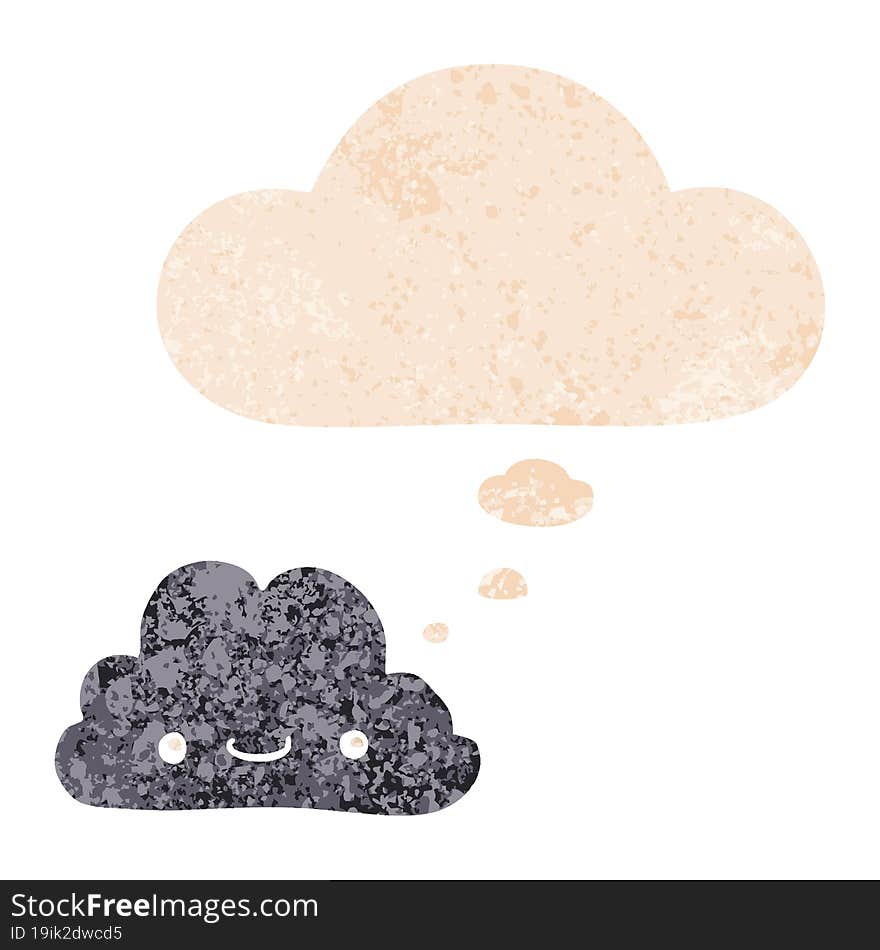 cute cartoon cloud and thought bubble in retro textured style