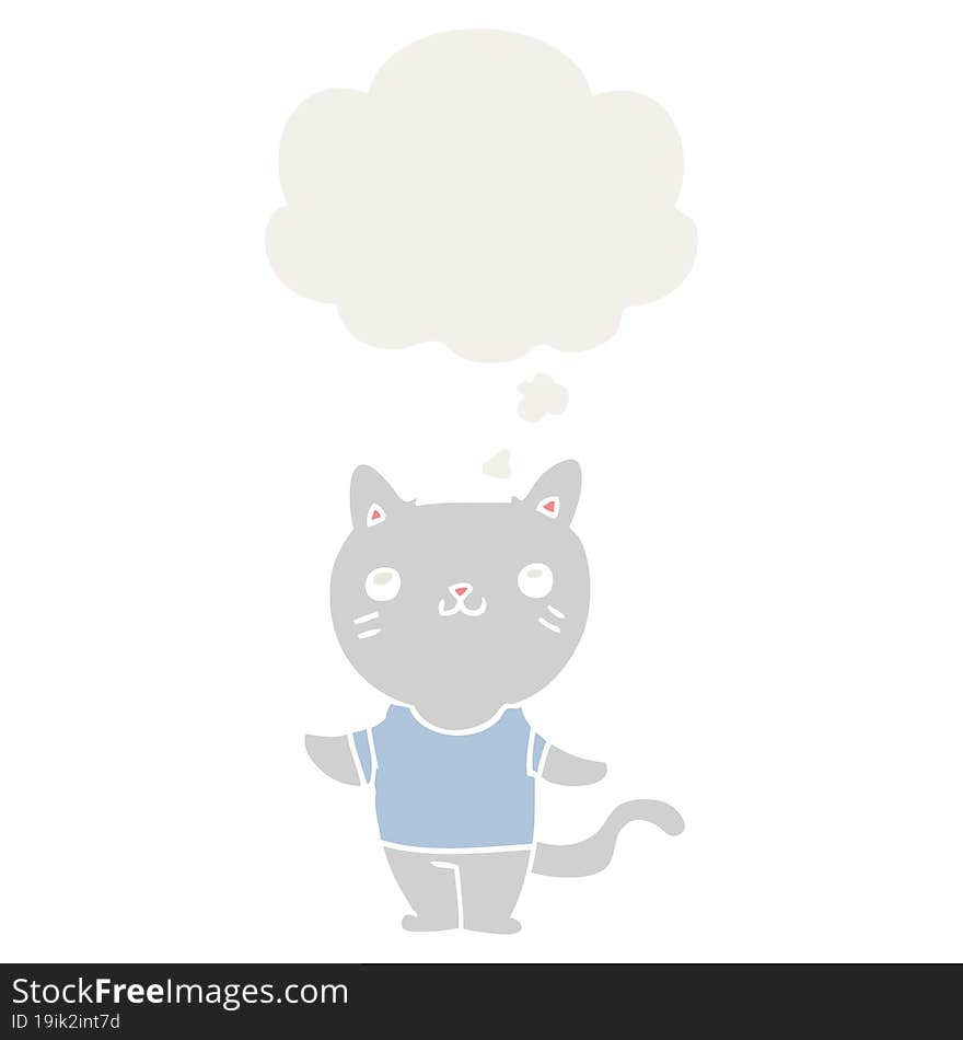 cartoon cat with thought bubble in retro style