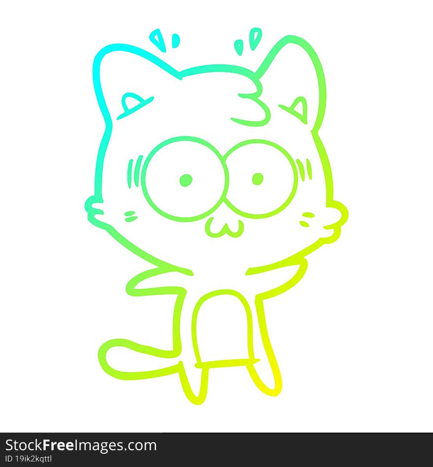 cold gradient line drawing cartoon surprised cat