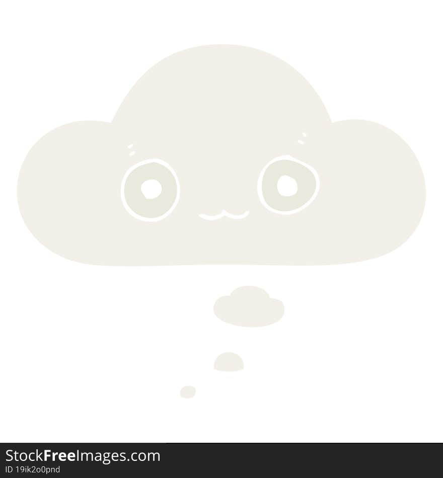 cute cartoon face with thought bubble in retro style