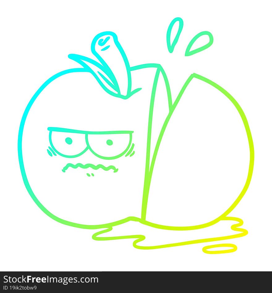 cold gradient line drawing cartoon angry sliced apple