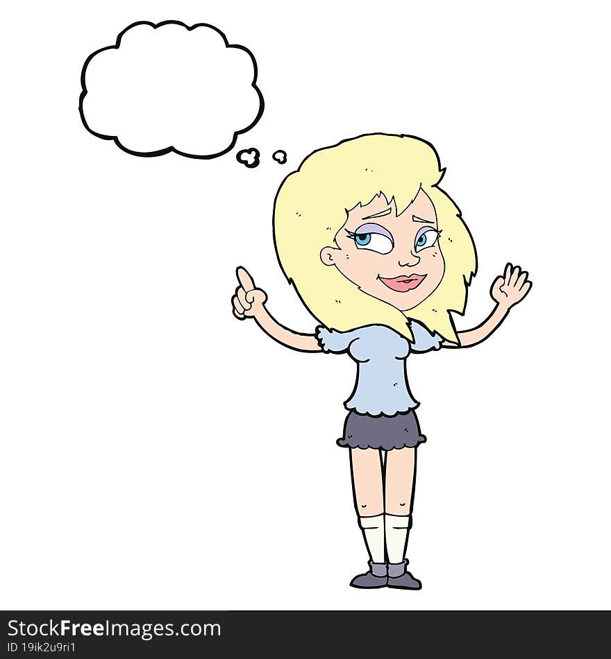 cartoon woman with idea with thought bubble