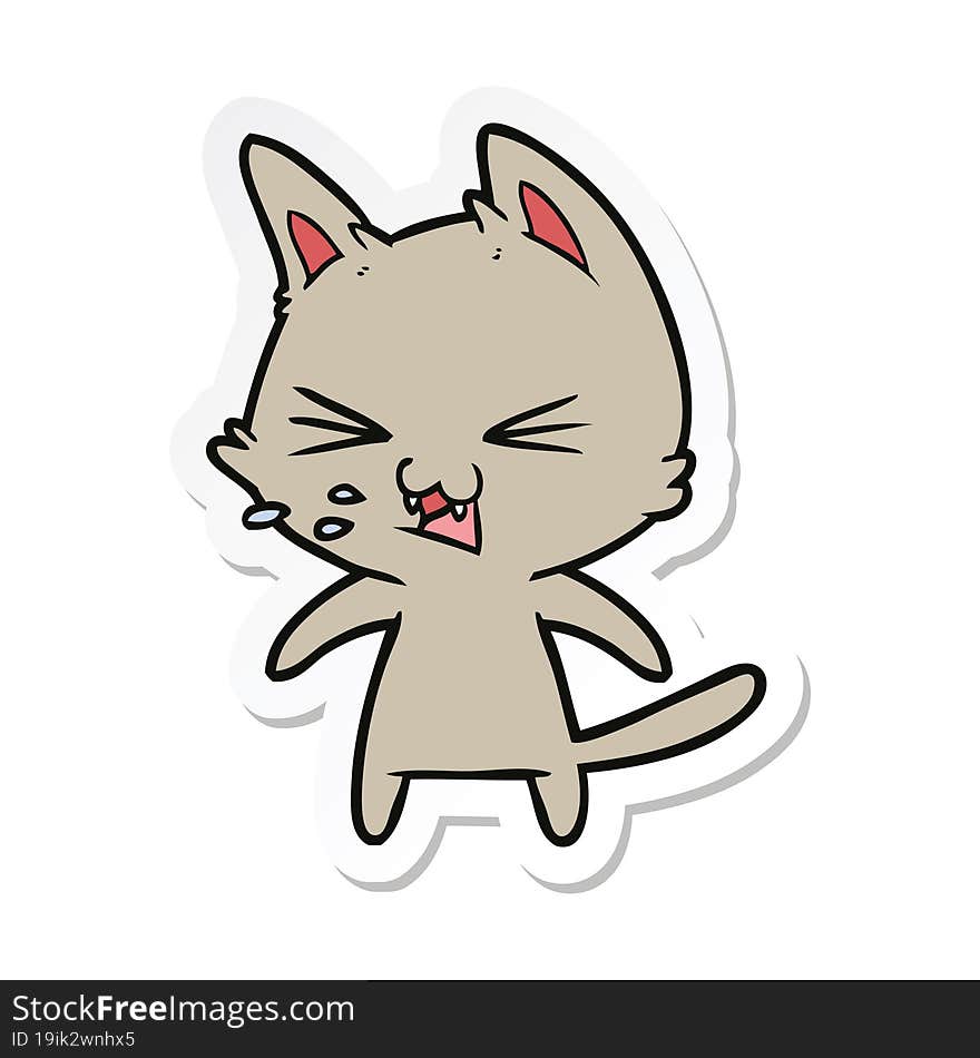 Sticker Of A Cartoon Cat Hissing