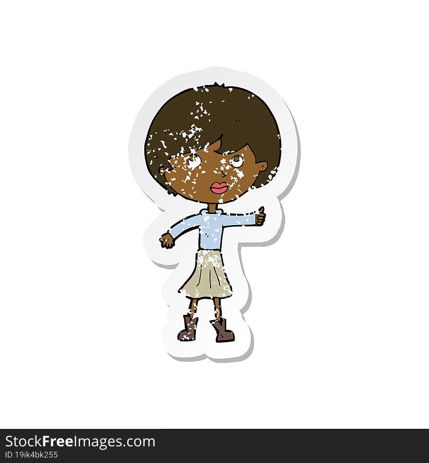 Retro Distressed Sticker Of A Cartoon Woman Asking Question