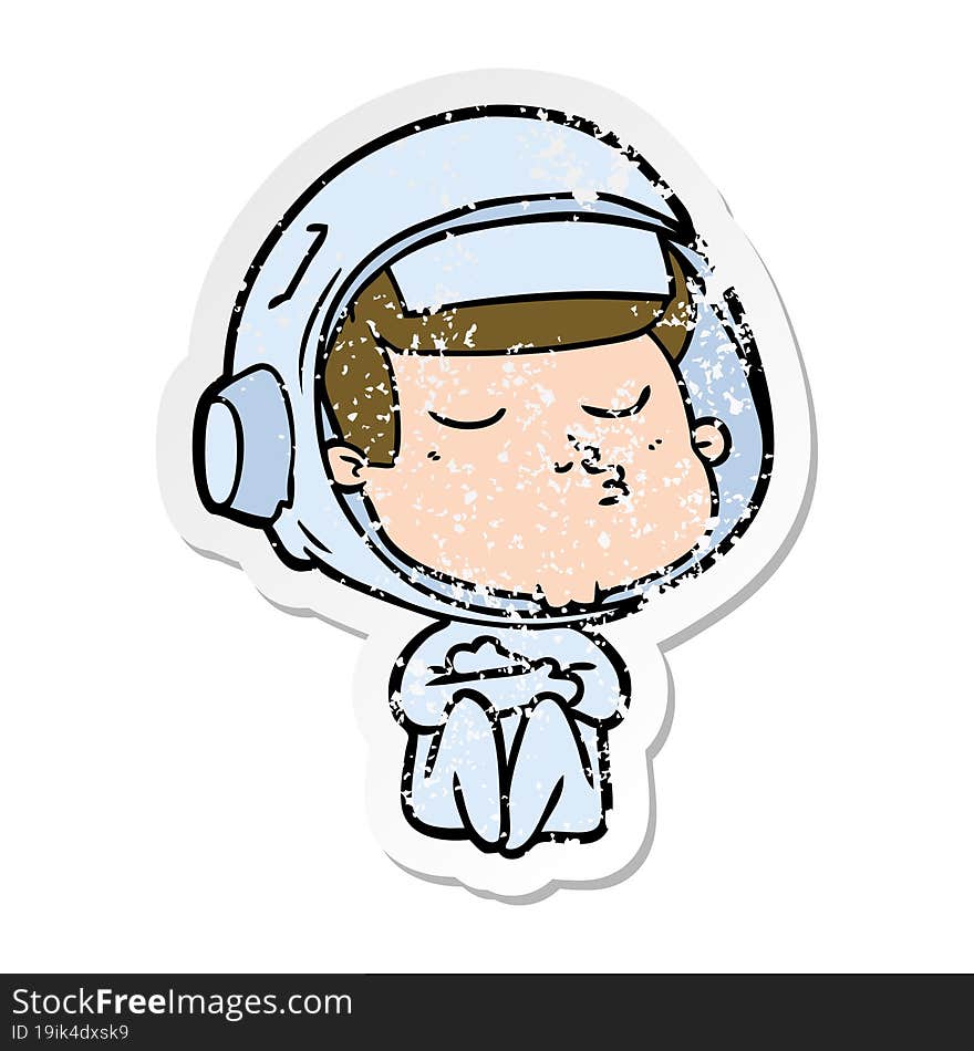 distressed sticker of a cartoon confident astronaut