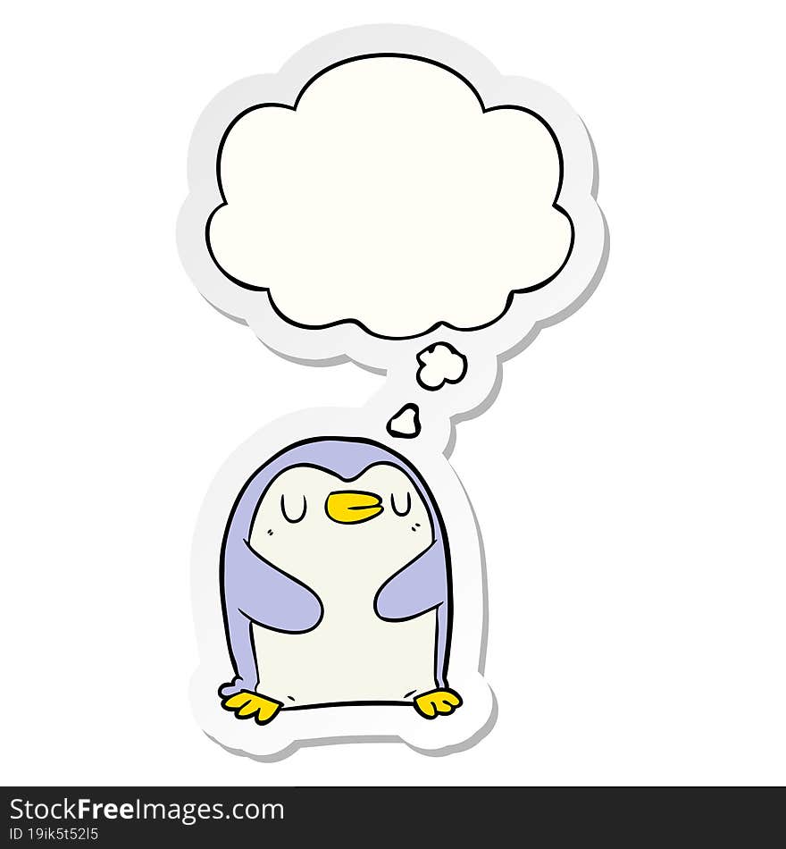 cartoon penguin and thought bubble as a printed sticker