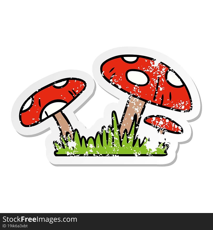 distressed sticker cartoon doodle of a toad stool